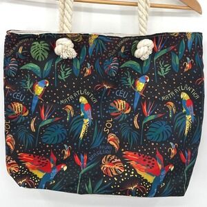 Becky Tropical Parrot Print Beach Cruise Tote Bag Mata Atlântica Rope Handle NWT